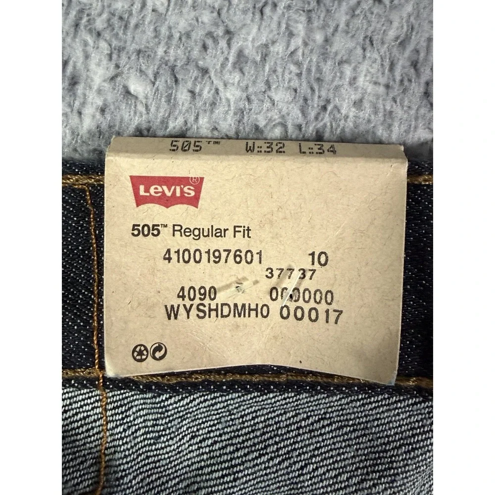 NWT Levi's Men's 505 Regular Fit Jeans Tumbled Rigid 32x34 Dark Wash Indigo